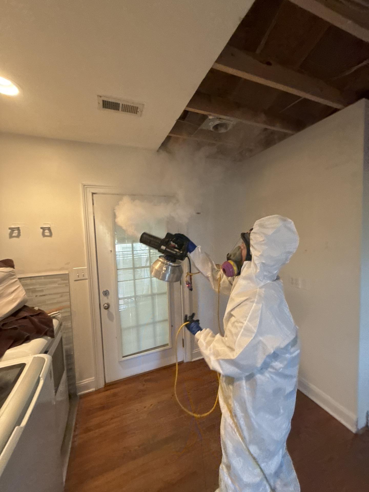 IRS technician fogging an area for mold remediation in Lexington